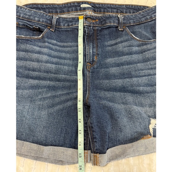 Old Navy Denim Shorts Ripped Distressed Cuffed Dark Wash Bermuda Womens Size 14 - Picture 7 of 9